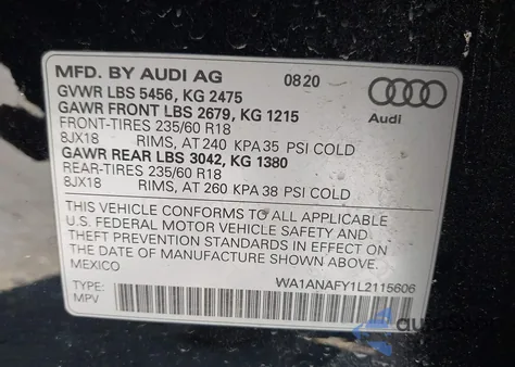 2020 Audi Q5 Premium 45 Tfsi Quattro S Tronic z USA, uszkodzony, nr VIN WA1ANAFY1L2115606